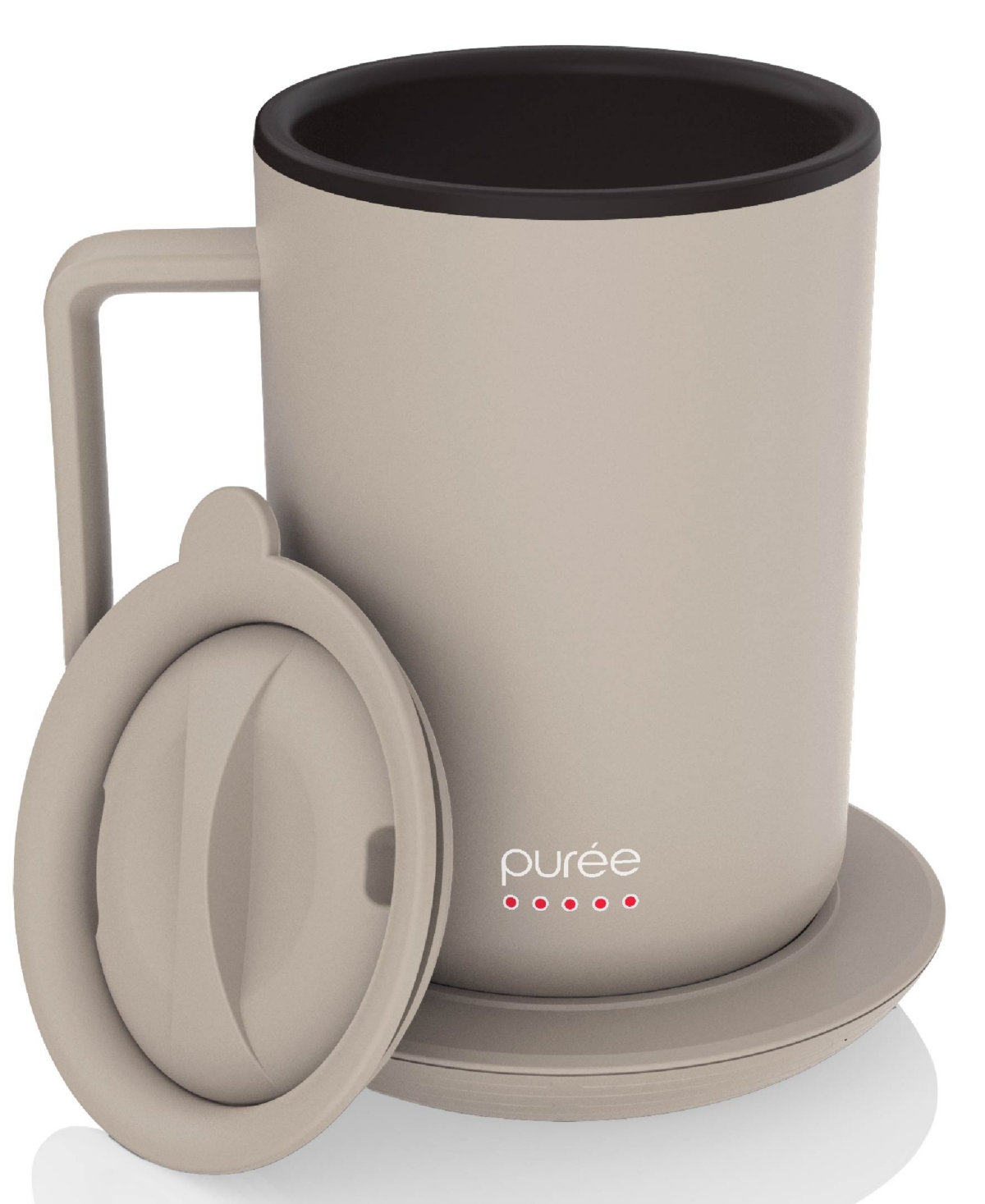 Tzumi Puree Warming Coffee Mug, 12 Oz. Stainless Steel Coffee Mug With Mug Warmer Coaster And Lid In Gray