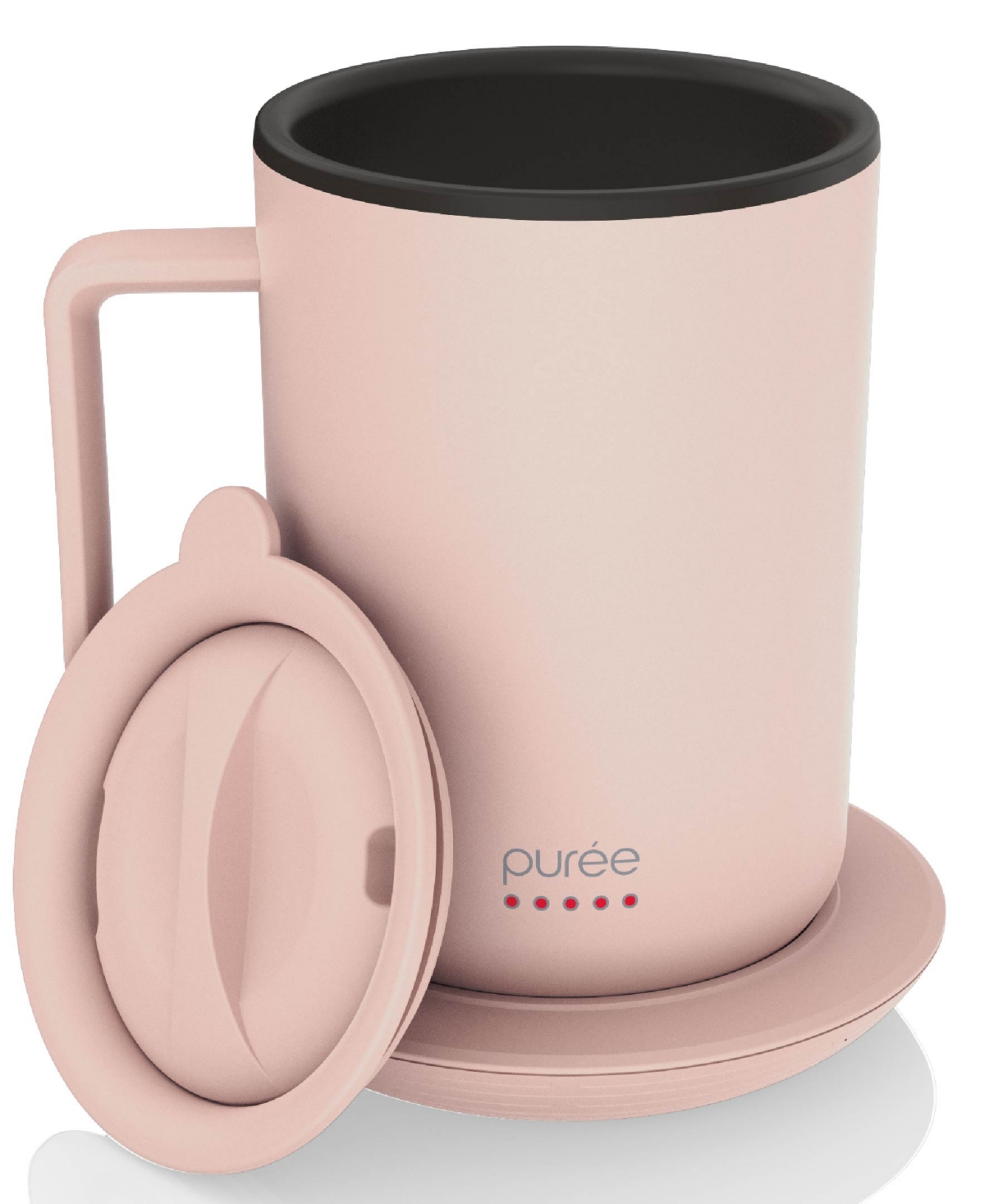 Tzumi Puree Warming Coffee Mug, 12 Oz. Stainless Steel Coffee Mug With Mug Warmer Coaster And Lid In Pink