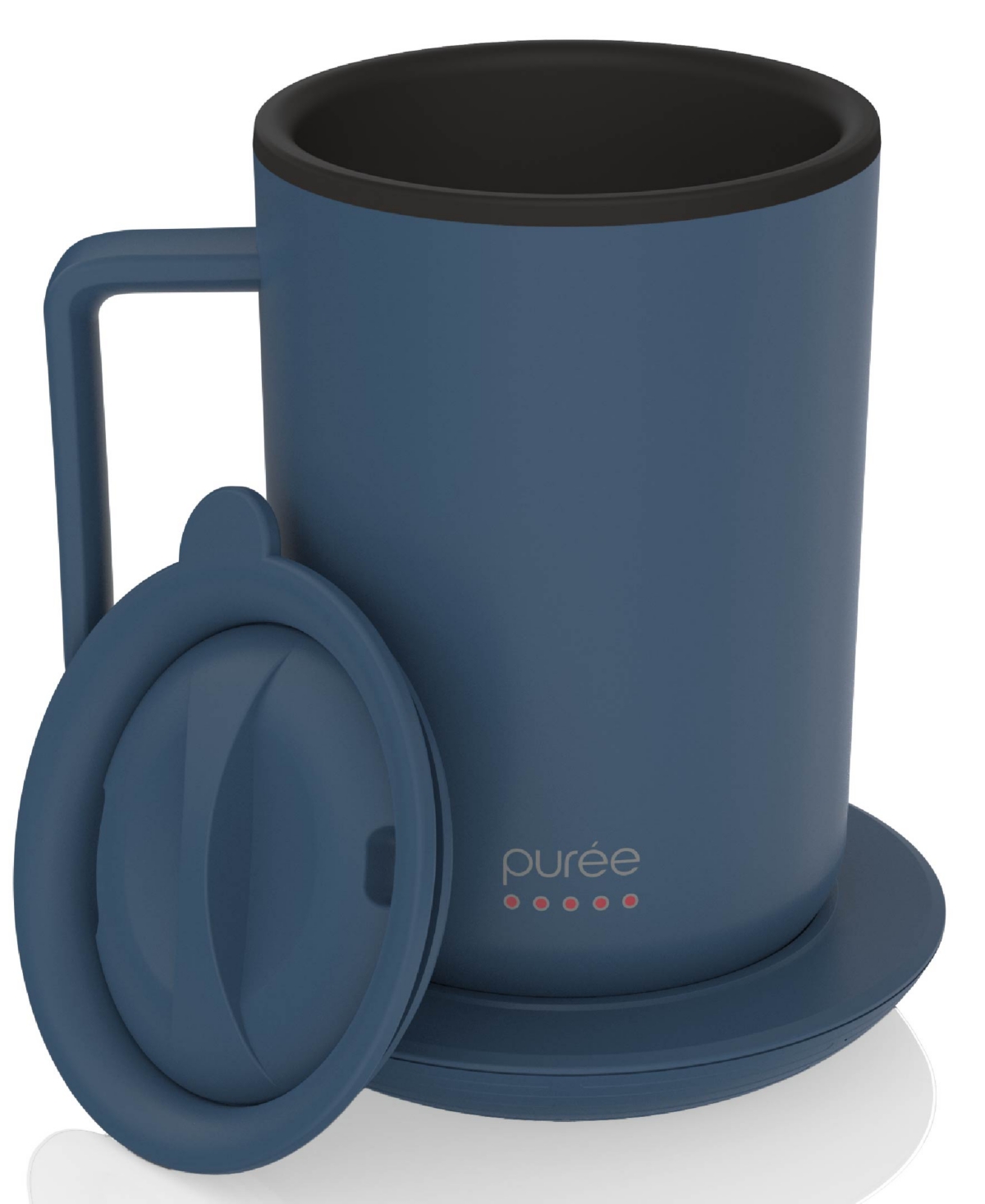 Tzumi Puree Warming Coffee Mug, 12 Oz. Stainless Steel Coffee Mug With Mug Warmer Coaster And Lid In Blue