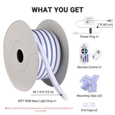 50 Ft RGB Neon LED Light Strip Rope Tube Flexible Sign Party Home Decor APP Control