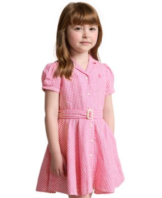 폴로 랄프로렌 Polo Ralph Lauren Toddler and Little Girls Belted Gingham Linen Dress,Belmont Pink White