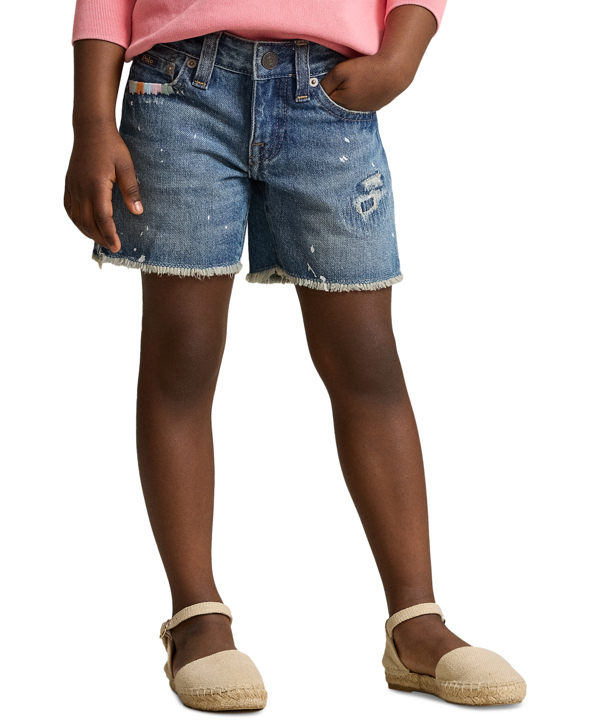 Shop Polo Ralph Lauren Toddler And Little Girls Paint-splatter-print Cotton Denim Shorts In Bondad Wash