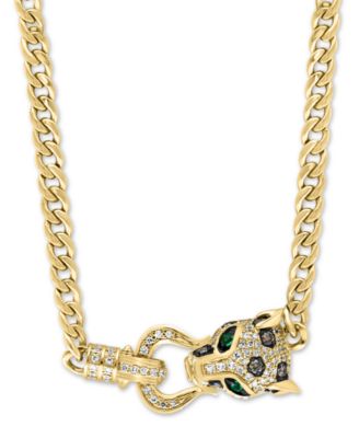 EFFY&reg; Multicolor Diamond (x ct. t.w.) & Emerald (1/20 ct. t.w.) Panther Head 17" Statement Necklace