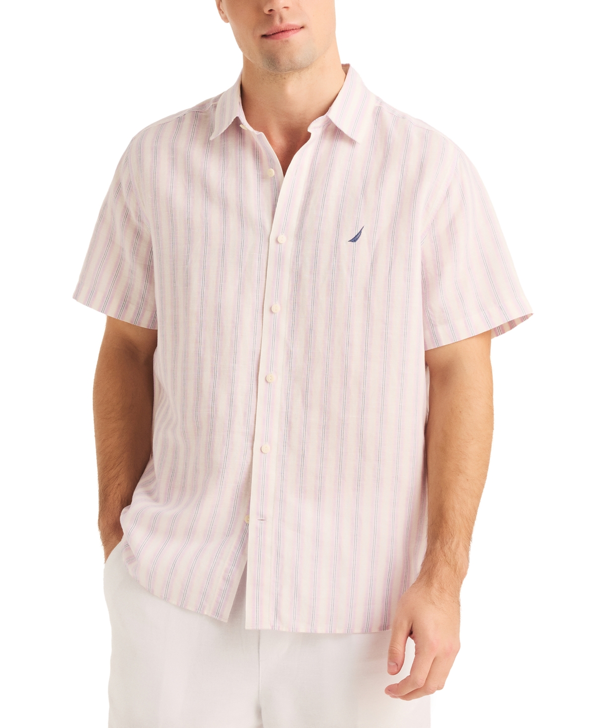 Men's Miami Vice x Nautica Striped Short Sleeve Linen Blend Shirt - Sail White