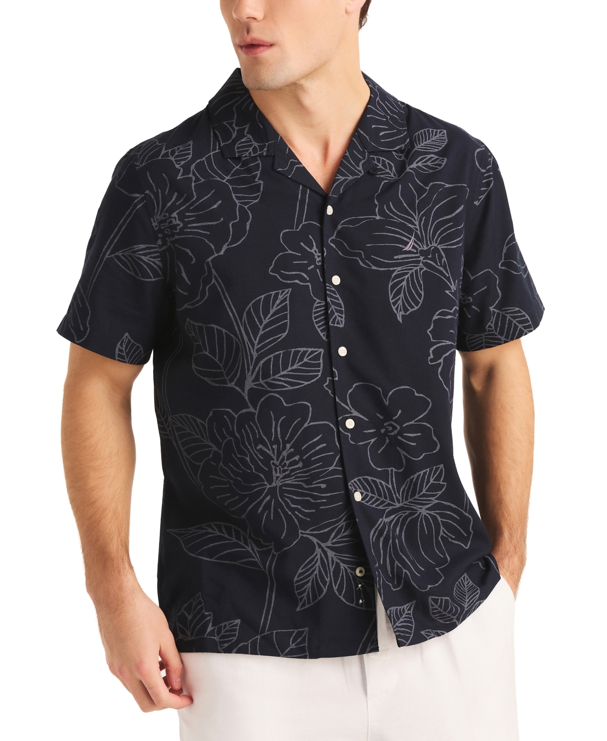 Men's Miami Vice x Nautica Printed Short Sleeve Button-Front Camp Shirt - Navy Seas