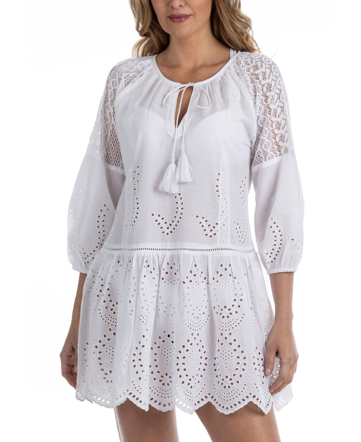 Shop Dotti Women's Lace Cotton Mini Cover-up Dress In White