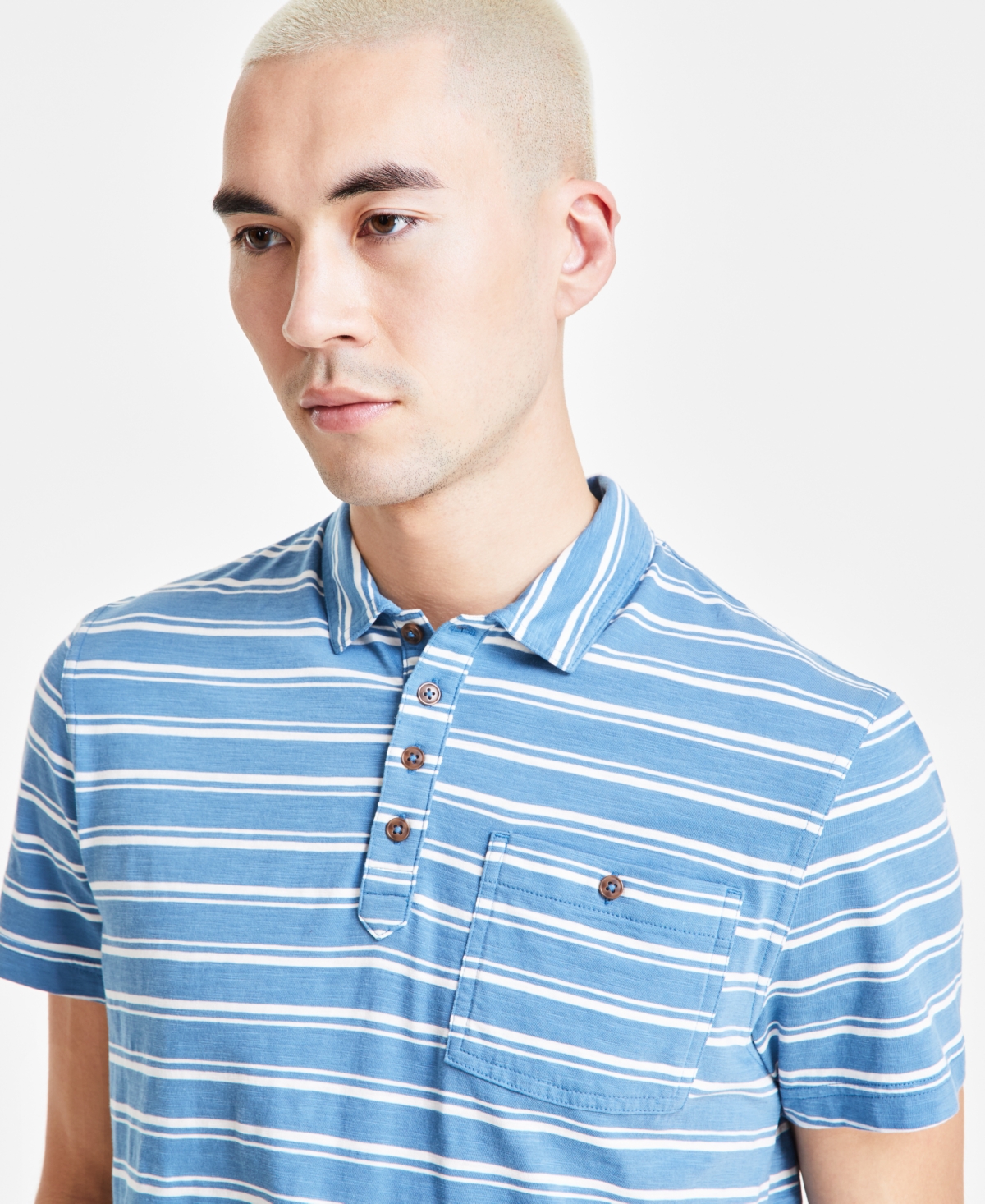 Sun + Stone Men's Short Sleeve Striped Pocket Polo Shirt, Created for Macy's
