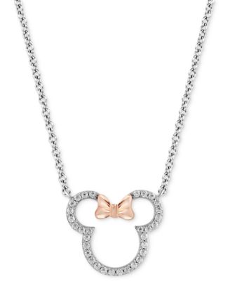 Wonder Fine Jewelry - Diamond Minnie Mouse Silhouette Pendant Necklace (1/5 ct. t.w.) in Sterling Silver & Rose Gold-Plate, 15-3/4" + 2" extender