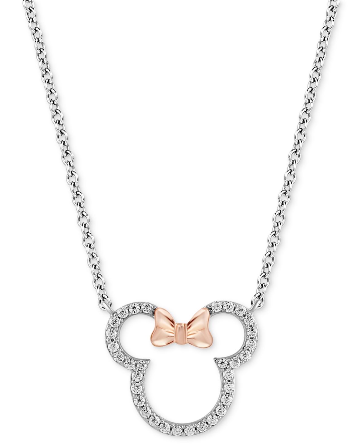Shop Wonder Fine Jewelry Diamond Minnie Mouse Silhouette Pendant Necklace (1/5 Ct. T.w.) In Sterling Silver & Rose Gold-plate In Pink Gold