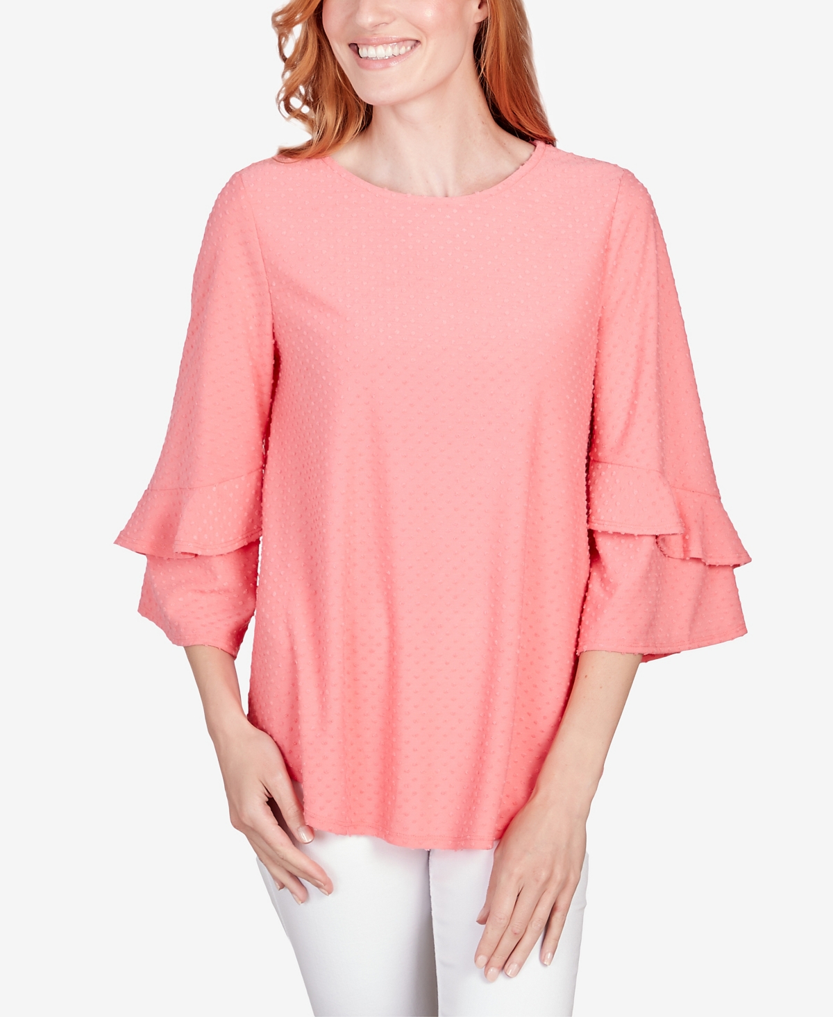 Petite Swiss Dot Textured Solid Party Top - Guava