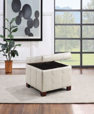 Detour Strap 29.75" Square Storage Ottoman in Cream Faux Leather Upholstery and Wood