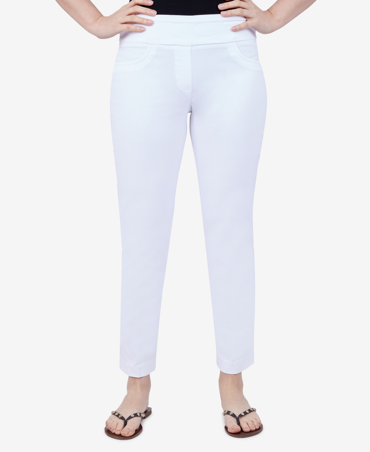 Shop Ruby Rd. Petite Mid-rise Pull-on Straight Solar Millennium Tech Ankle Pants In White