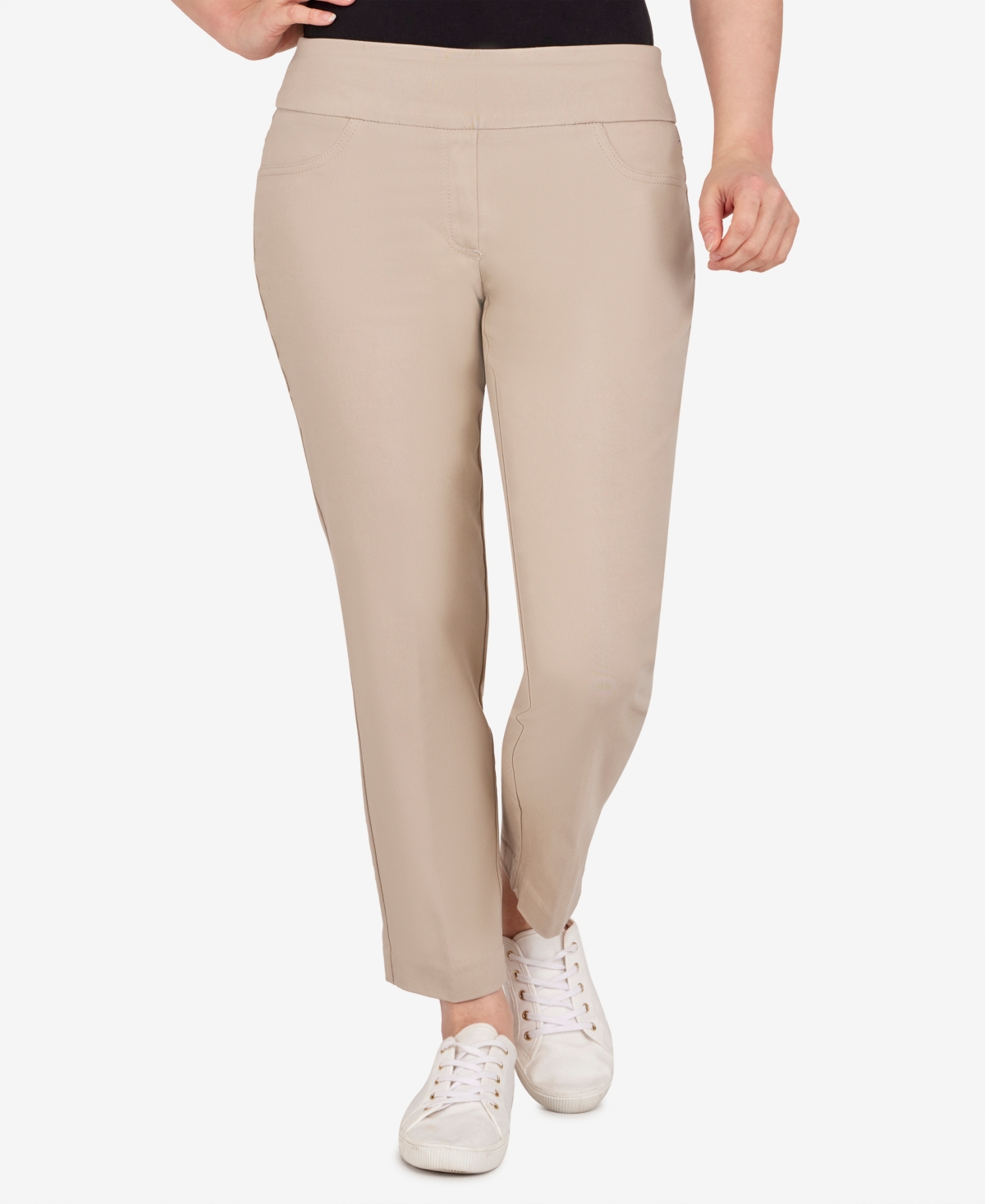 Ruby Rd. Petite Mid-rise Pull-on Straight Solar Millennium Tech Ankle Pants In Chino
