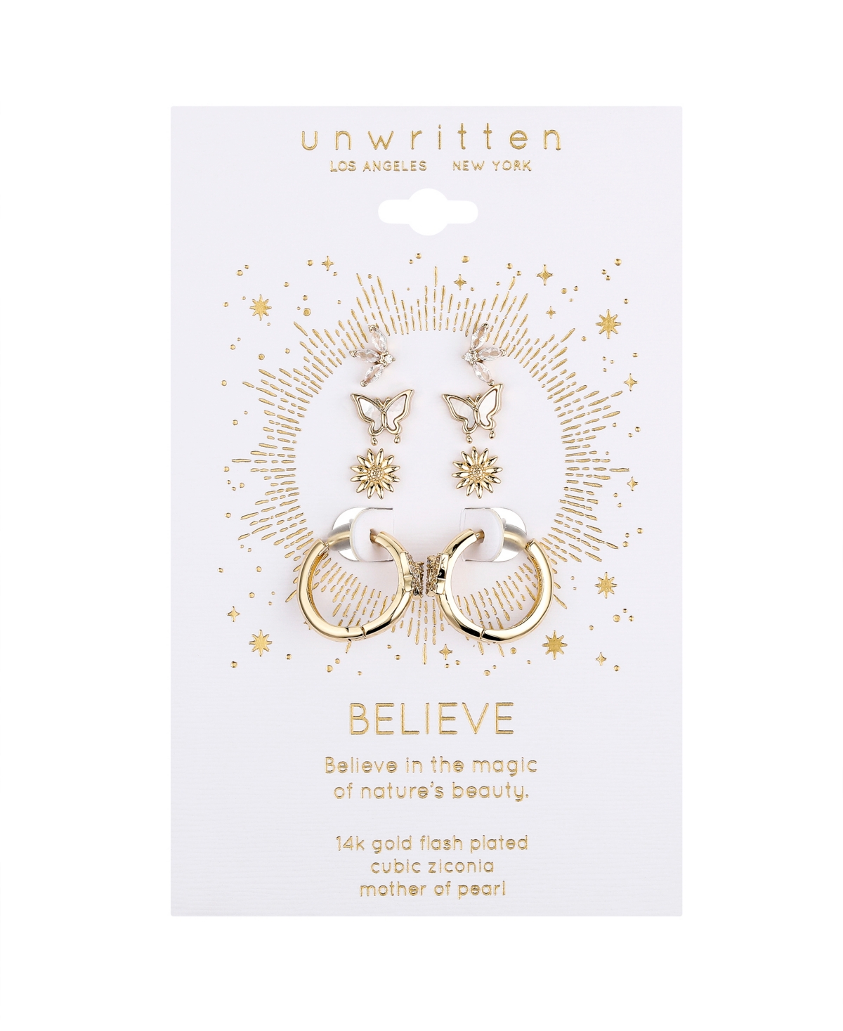 Shop Unwritten Mother Of Pearl Cubic Zirconia Butterfly, Marquise, Flower Stud Hoop Earring Set In Gold