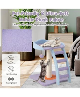 19 Inch Mohair Plush Cat Tree with Ladder and Jingling Ball