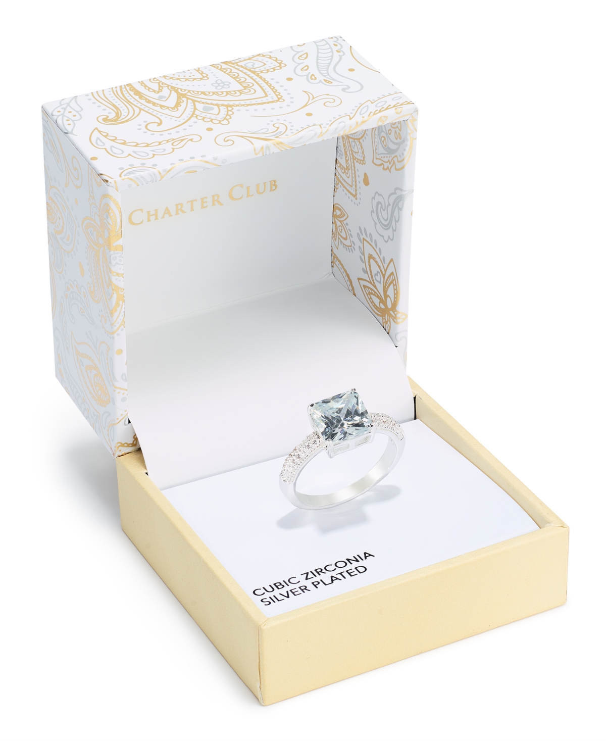 Shop Charter Club Gold-plate Cubic Zirconia Split Halo Ring, Created For Macy's In Silver
