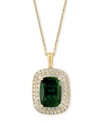 EFFY&reg; Lab Grown Emerald (6-1/5 ct. t.w.) & Lab Grown Diamond (1 ct. t.w.) 18" Pendant Necklace in 14k Gold