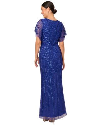 Women's Embellished Flutter-Sleeve Gown