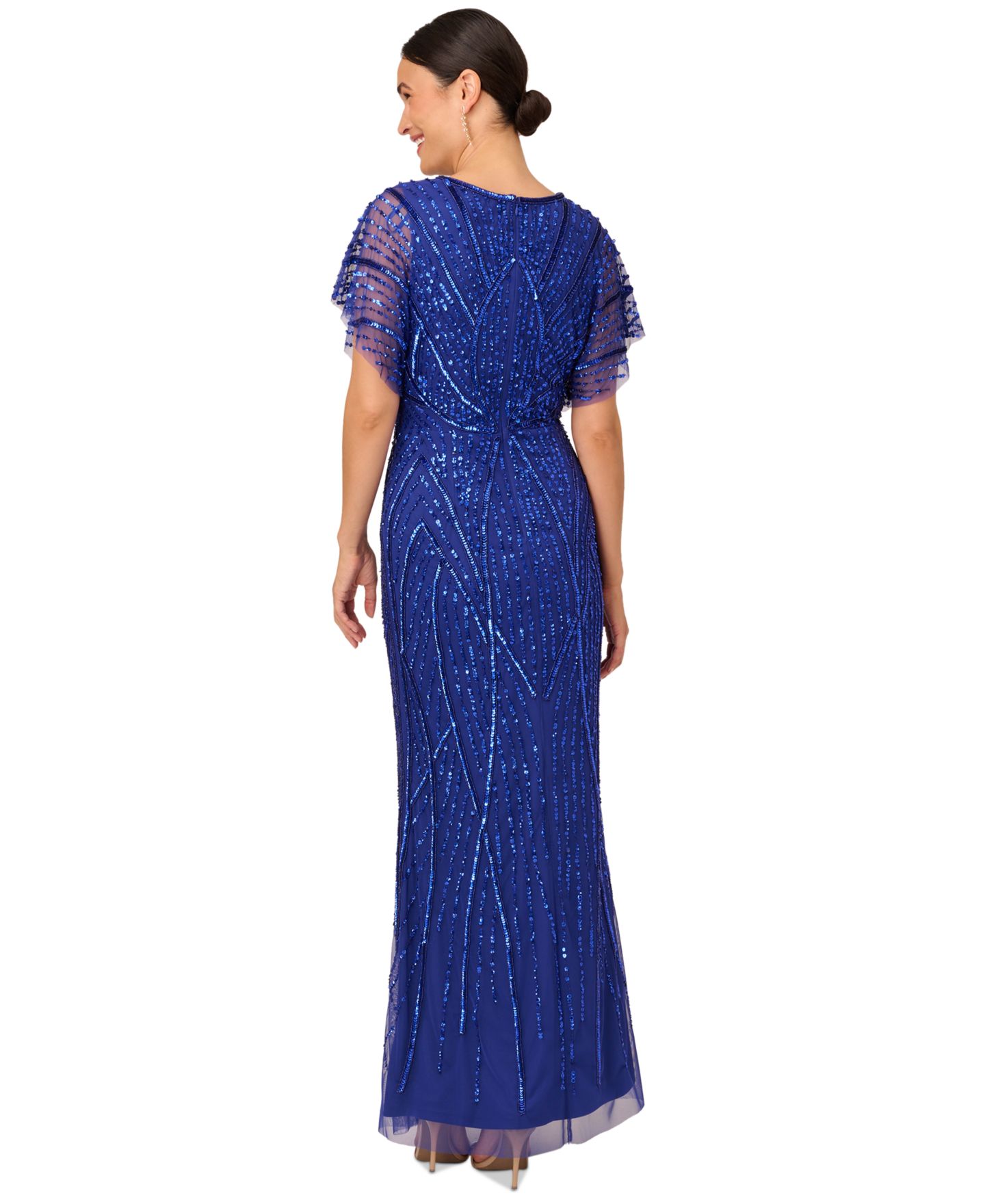 Женские платья Adrianna Papell Embellished Flutter-Sleeve Gown, цвет: Синий — фото 2