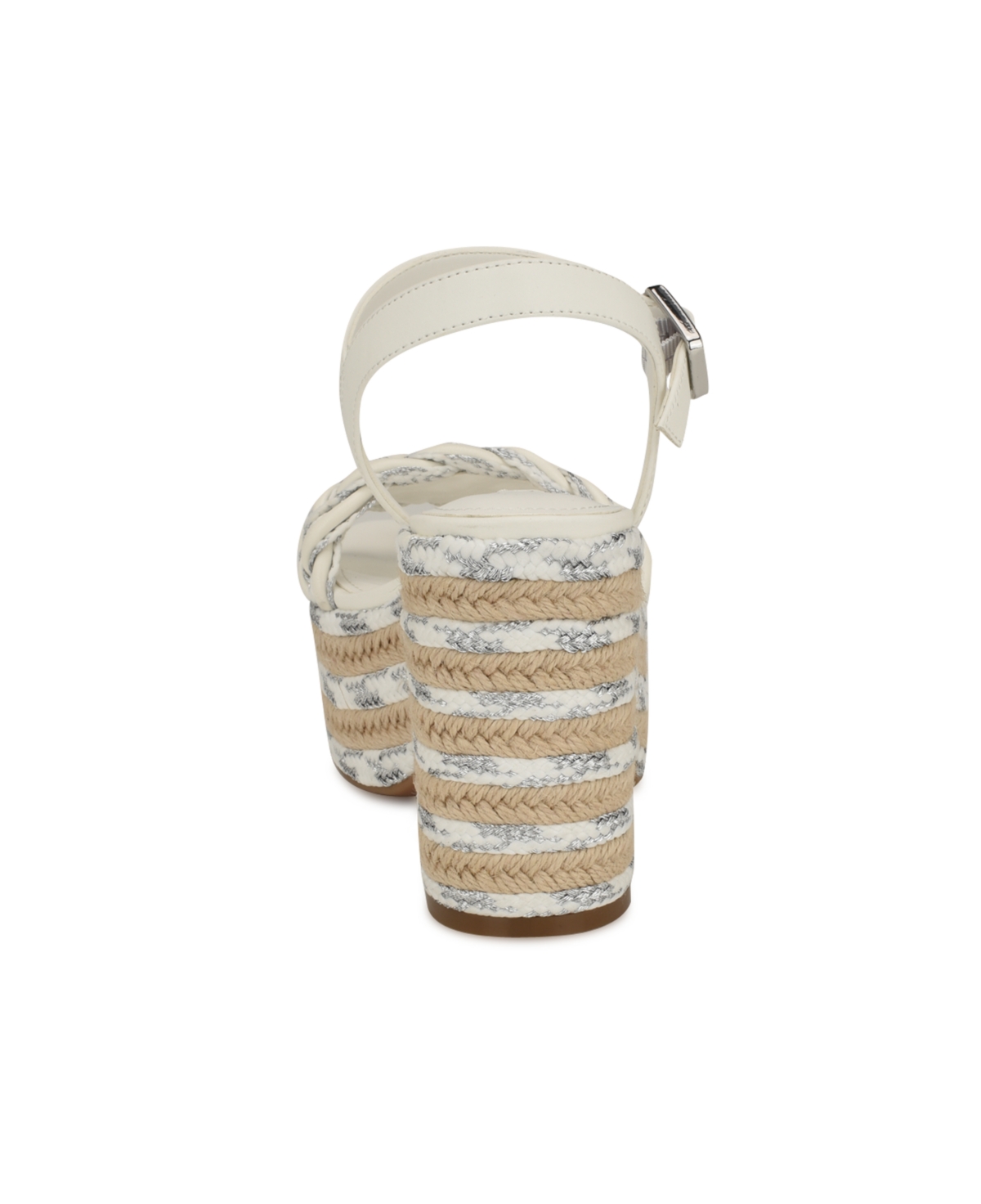 Nine West Women's Cinka Block Heel Square Toe Dress Sandals - Silver- Faux Leather- Polyurethan