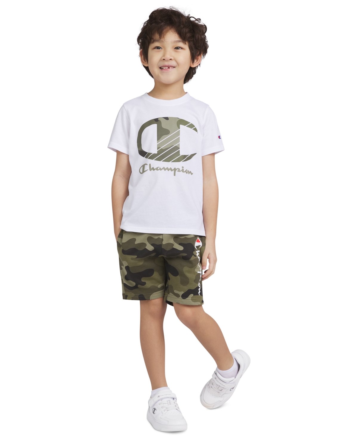 Shop Champion Toddler & Little Boys Short-sleeve T-shirt & Fleece Shorts, 2 Piece Set In Green Camo