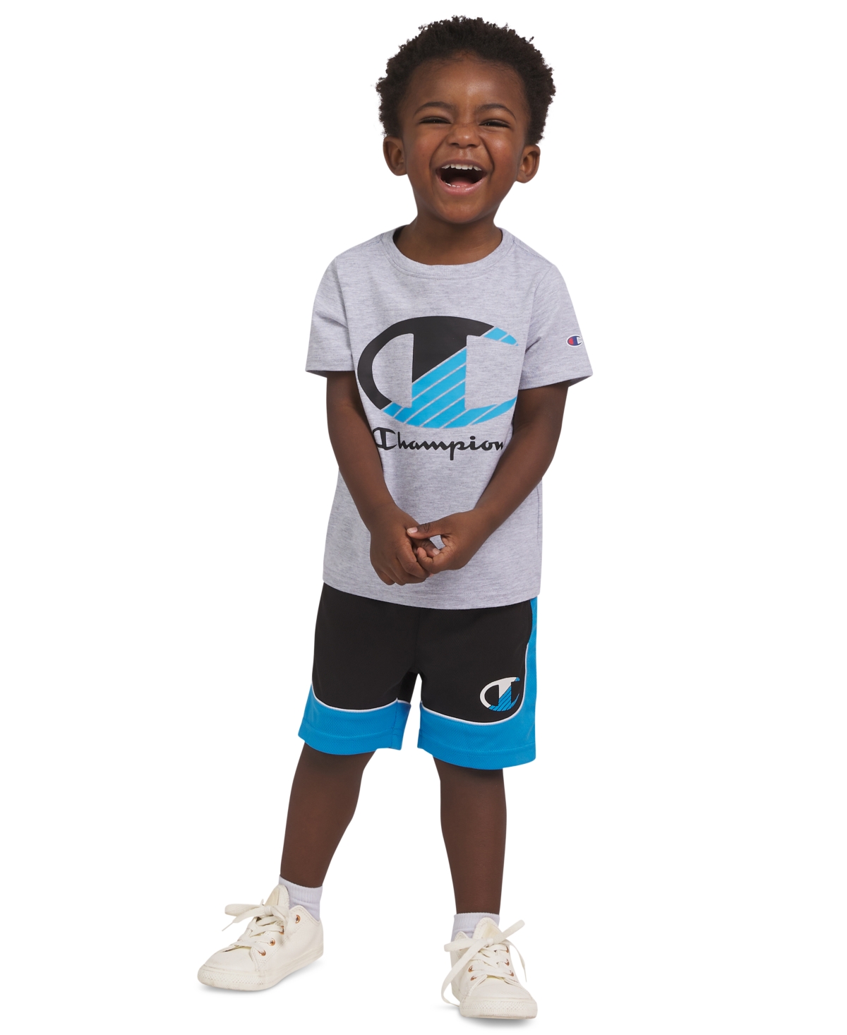 Champion Babies' Toddler Boys Logo Graphic T-shirt & Shorts, 2 Piece Set In Grey Heather