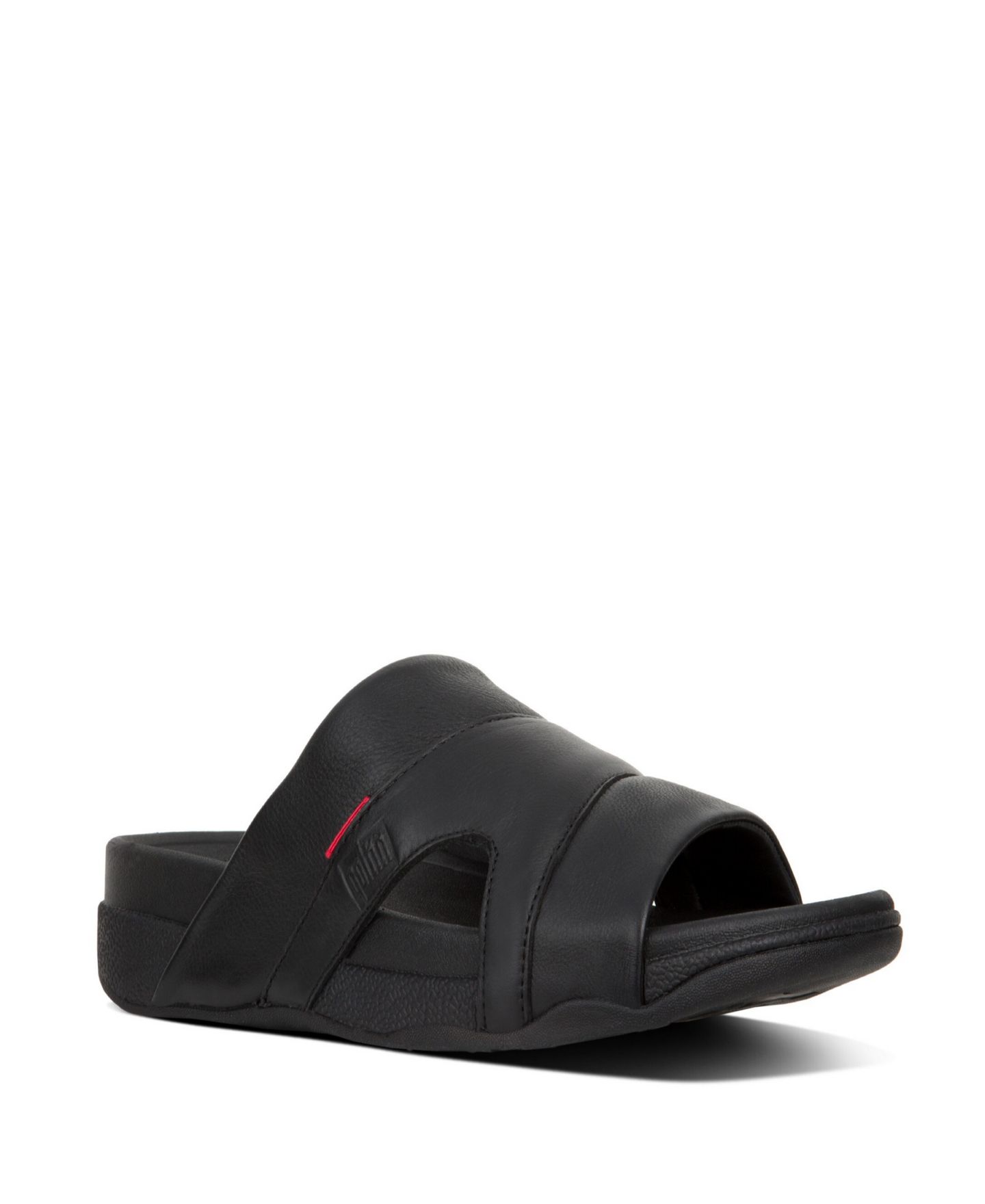 Мужские сандалии FitFlop Freeway Pool Slide in Leather, цвет: Чёрный — фото 1