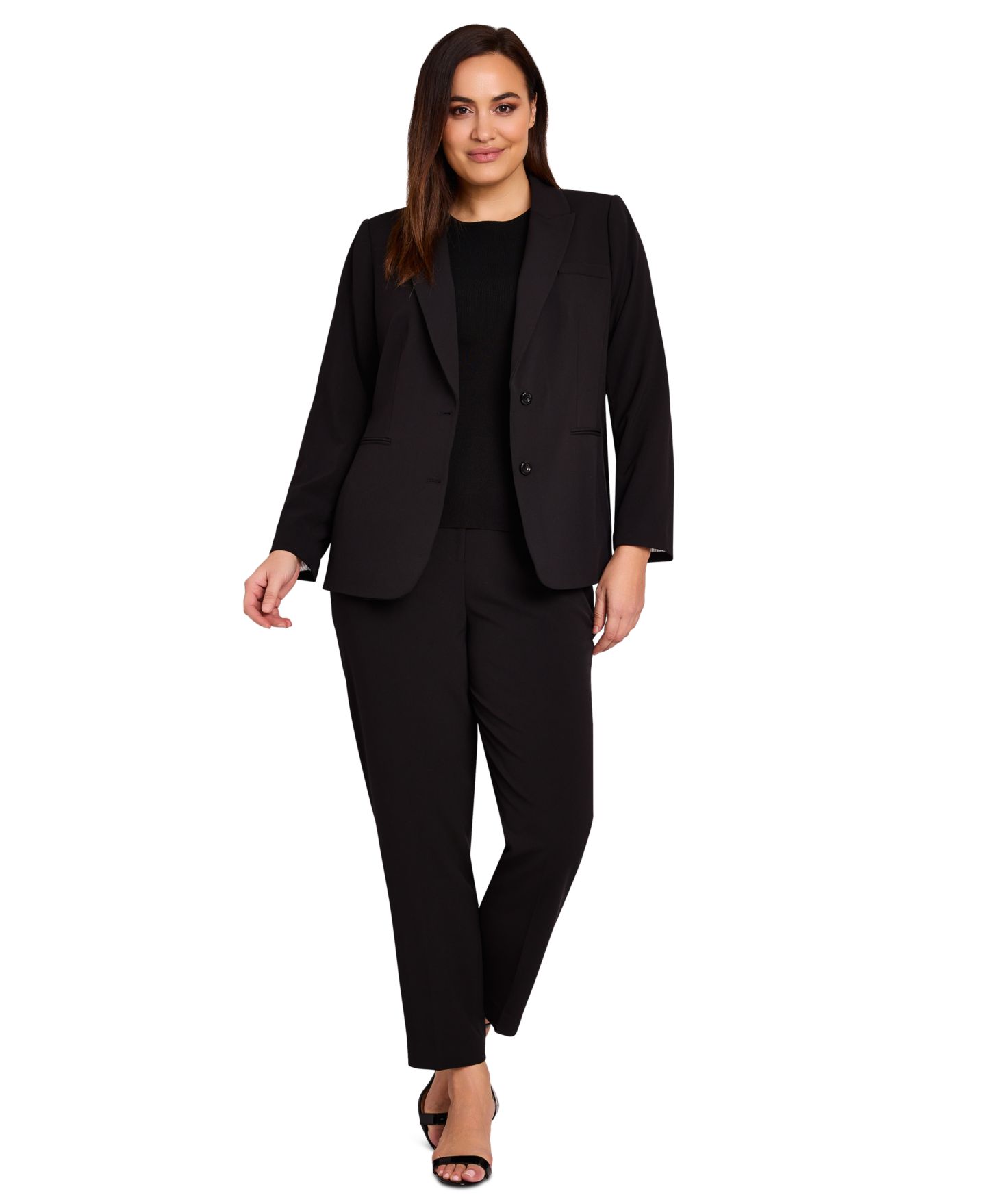 Женские комплекты Tahari ASL Plus Size Two-Button Roll Tab Jacket & Shannon Pants Suit Separates, цвет: Чёрный — фото 3