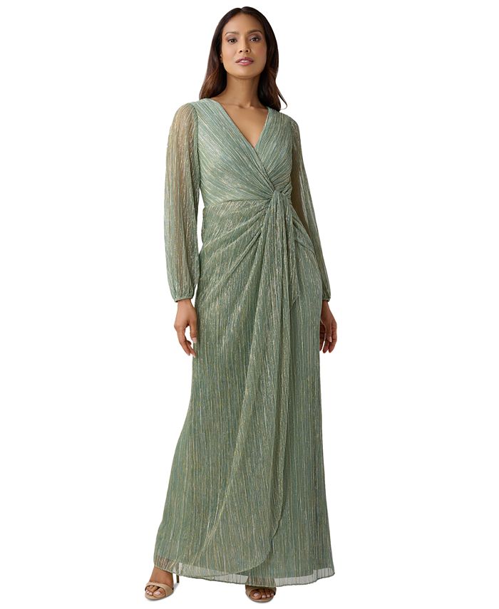 Adrianna Papell Women s Metallic Crinkled Draped Gown Macy s