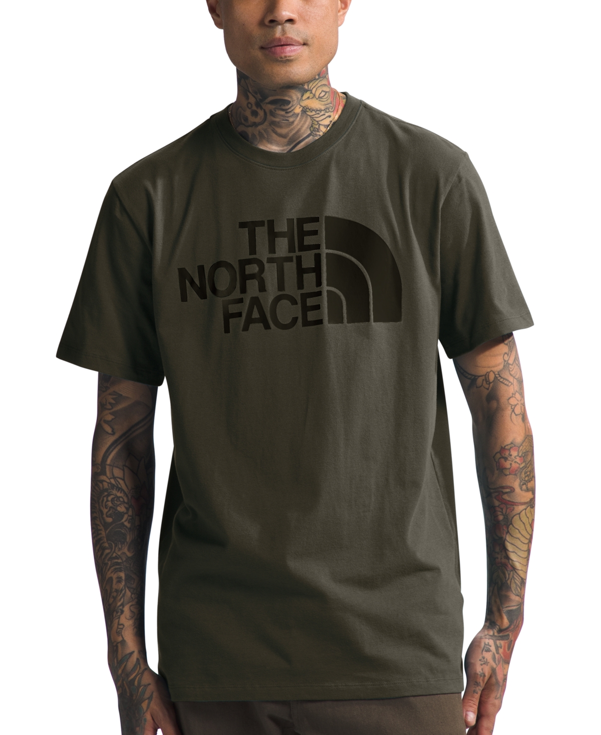 The North Face Men's Half-dome Logo T-shirt In New Taupe Green,tnf Black