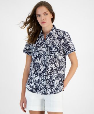 Nautica Jeans - Women's Tiki Print Cotton Button-Front Shirt