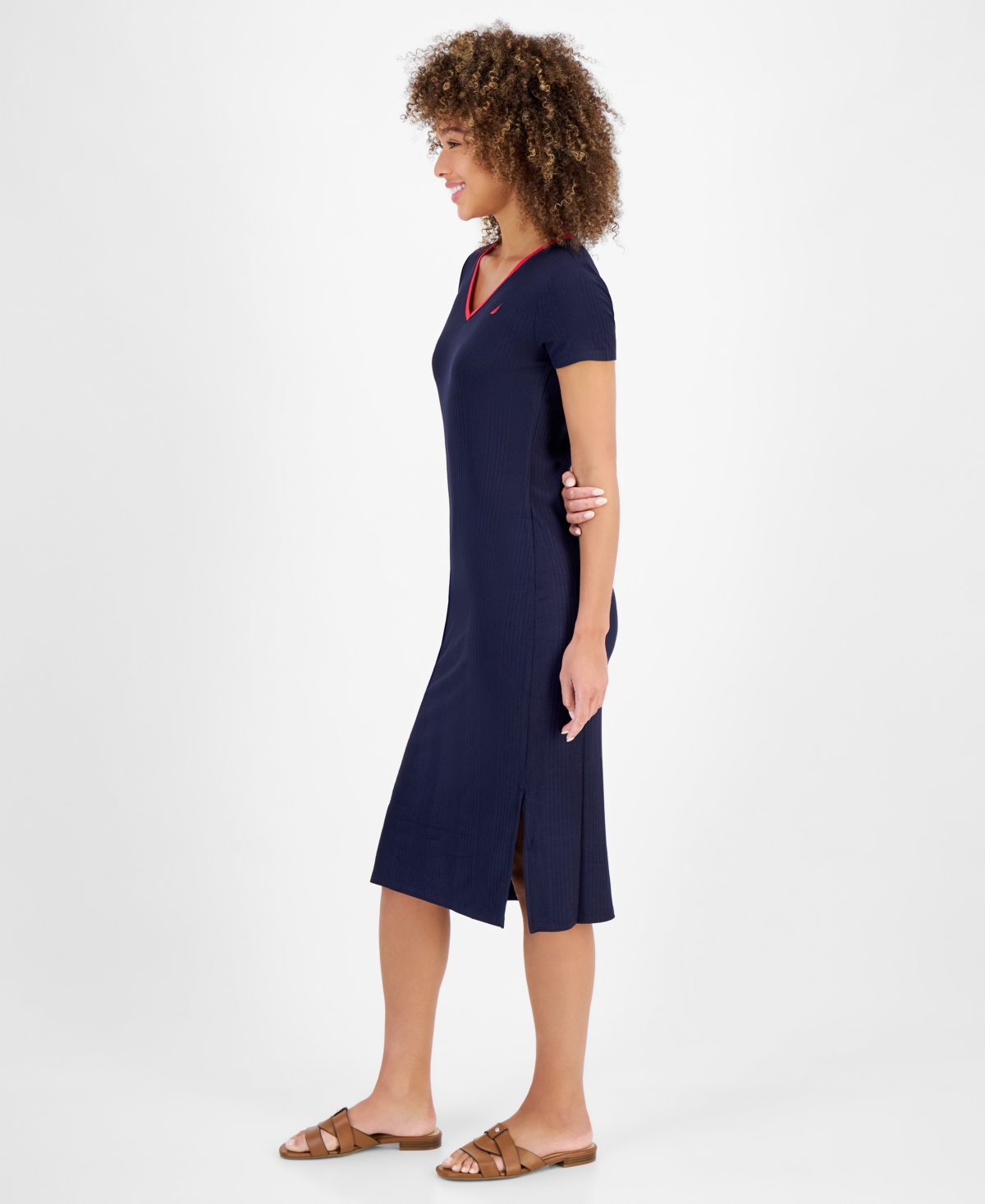 Shop Nautica Jeans Women's Rib-knit Midi T-shirt Dress In Night Sky