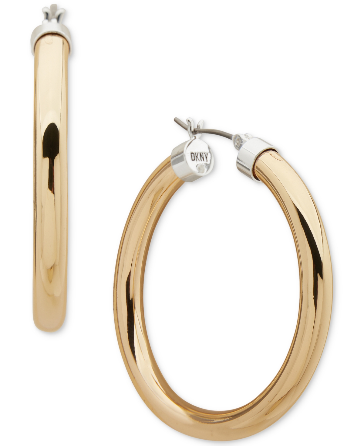 Shop Dkny Two-tone Tube Clicktop Medium Hoop Earrings, 1.6" In Gold