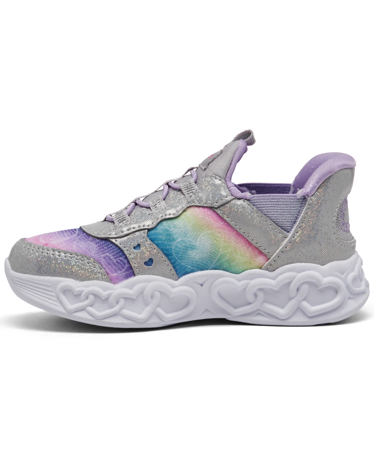 Shop Skechers Toddler Girls Slip-ins- Infinite Heart Lights Light-up Casual Sneakers From Finish Line In Silver,multi