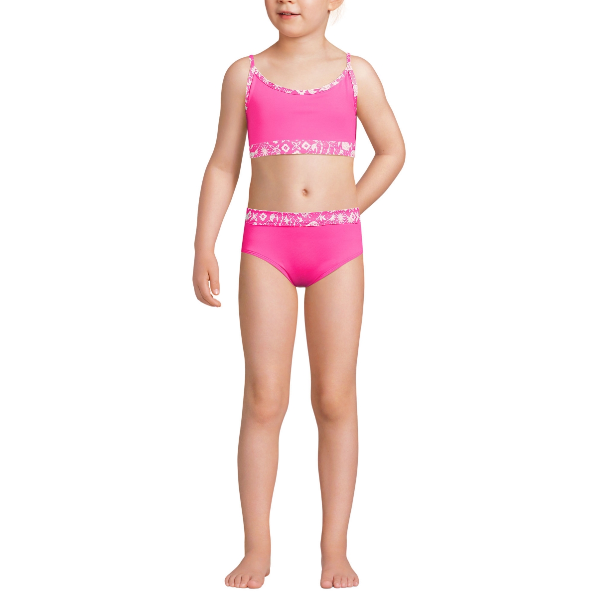 Lands' End Big Girls Plus Chlorine Resistant Rash Guard Swim Top Bikini Top and Bottoms Upf 50 Swimsuit Set