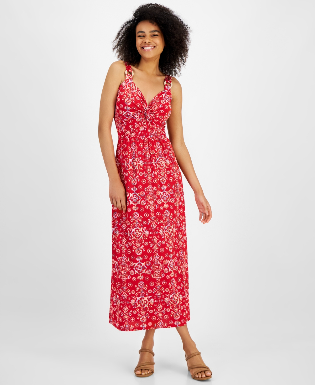 Shop Jamie & Layla Women's Floral-print Twist-detail Maxi Dress In Salsa Combo