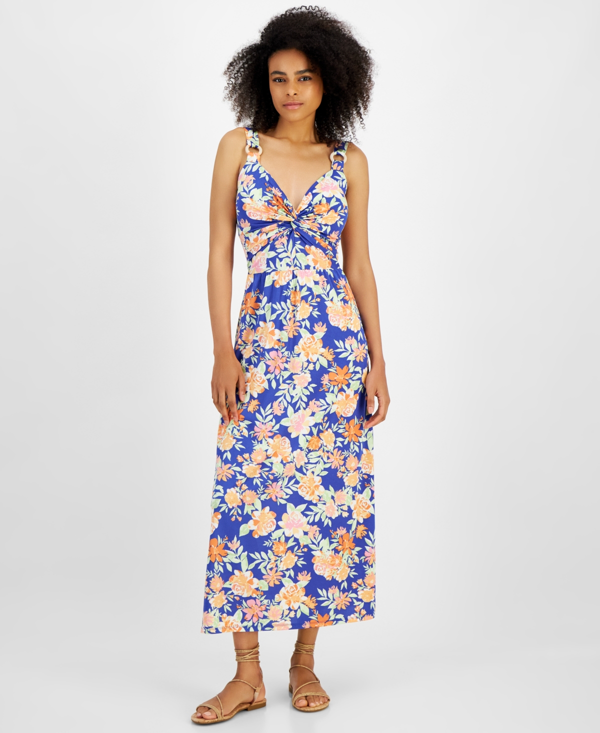 Shop Jamie & Layla Women's Floral-print Twist-detail Maxi Dress In Dazzling Blue