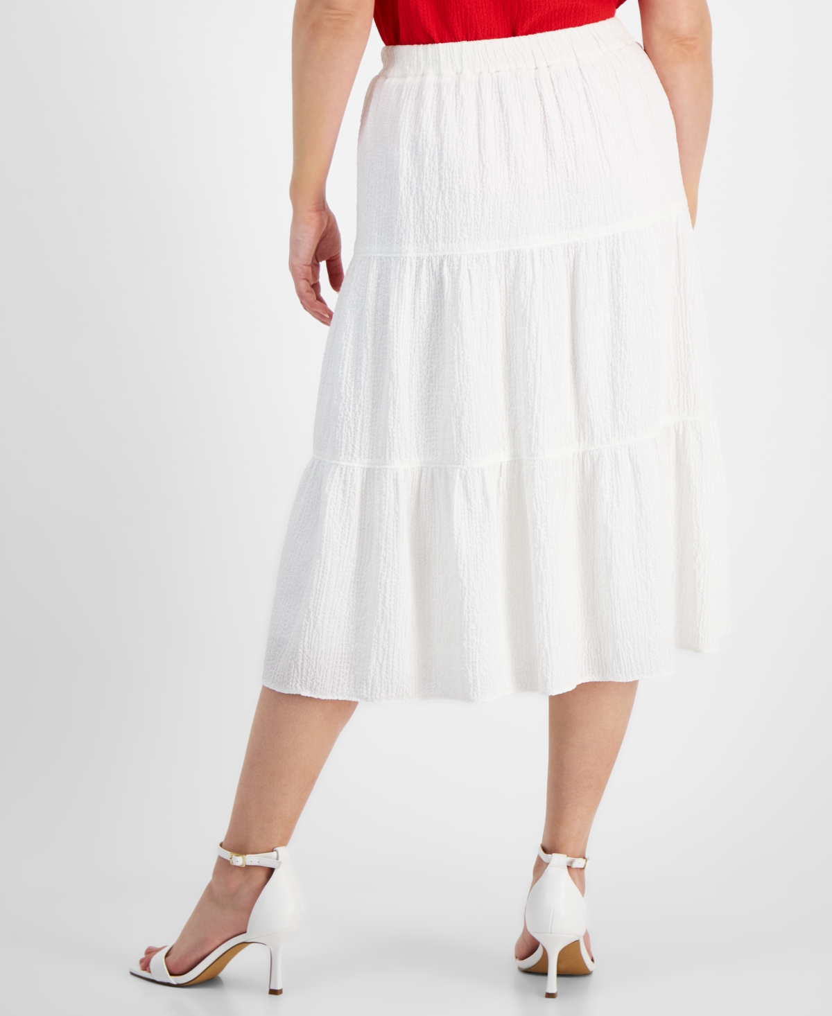 Ak Anne Klein Petite Pull-On Tiered Midi Skirt
