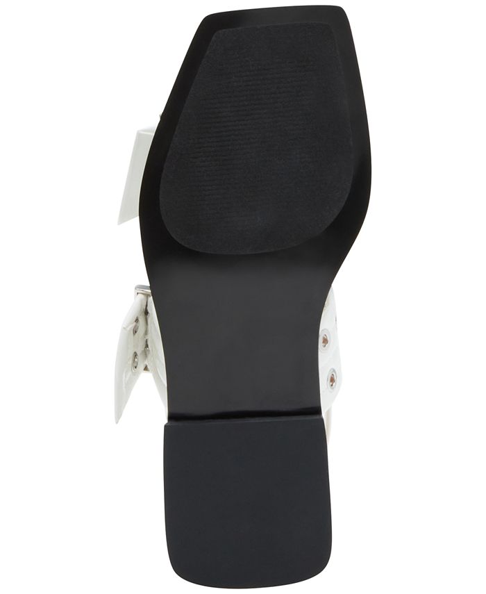 Steve Madden Women's Sandria Double Buckled Slingback Flat Sandals - White - 8M