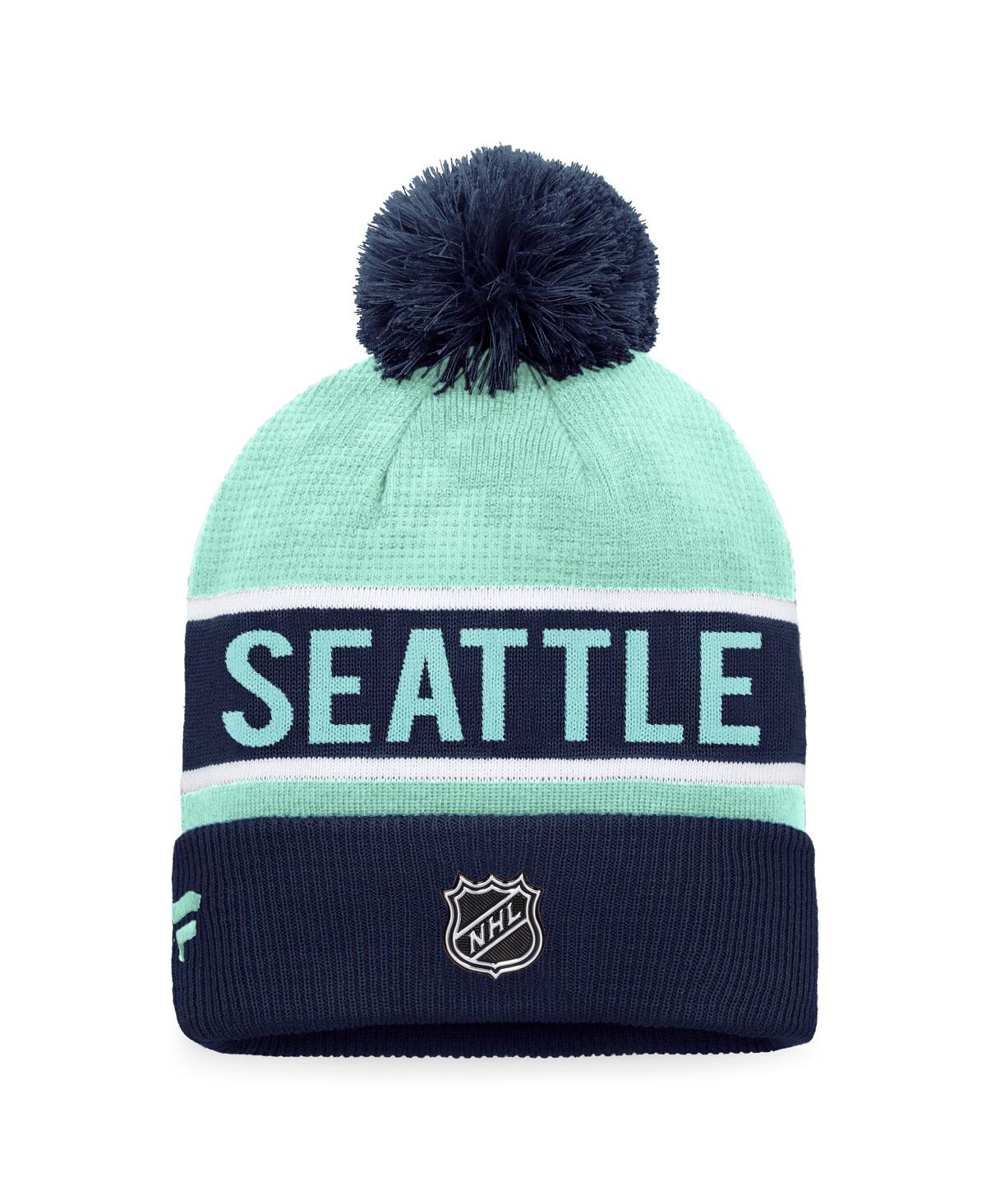 Shop Fanatics Men's  Deep Sea Blue, Light Blue Seattle Kraken Authentic Pro Rink Cuffed Knit Hat With Pom In Deep Sea Blue,light Blue