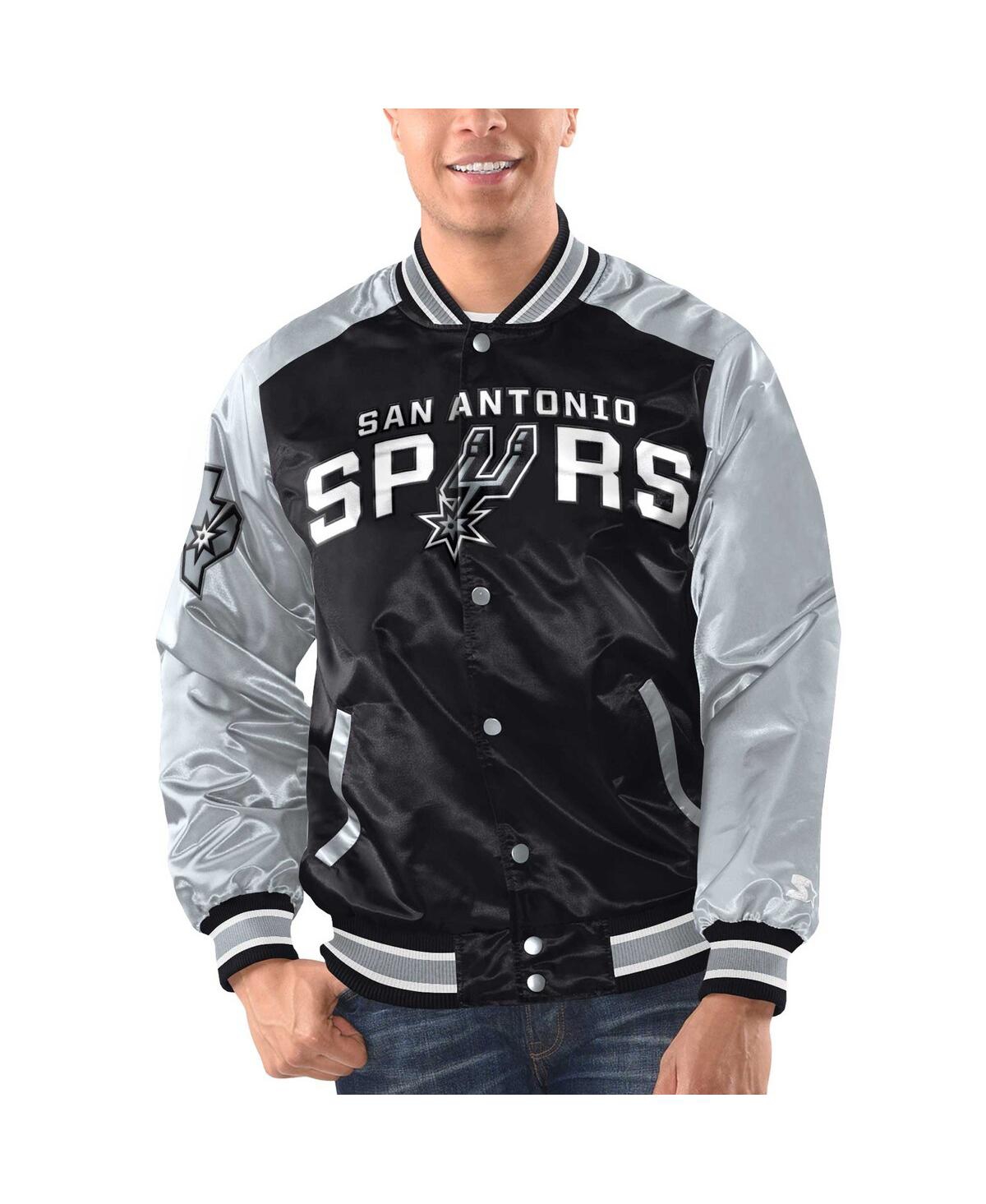 Shop Starter Men's  Black, Silver San Antonio Spurs Renegade Satin Full-snap Varsity Jacket In Black,silver