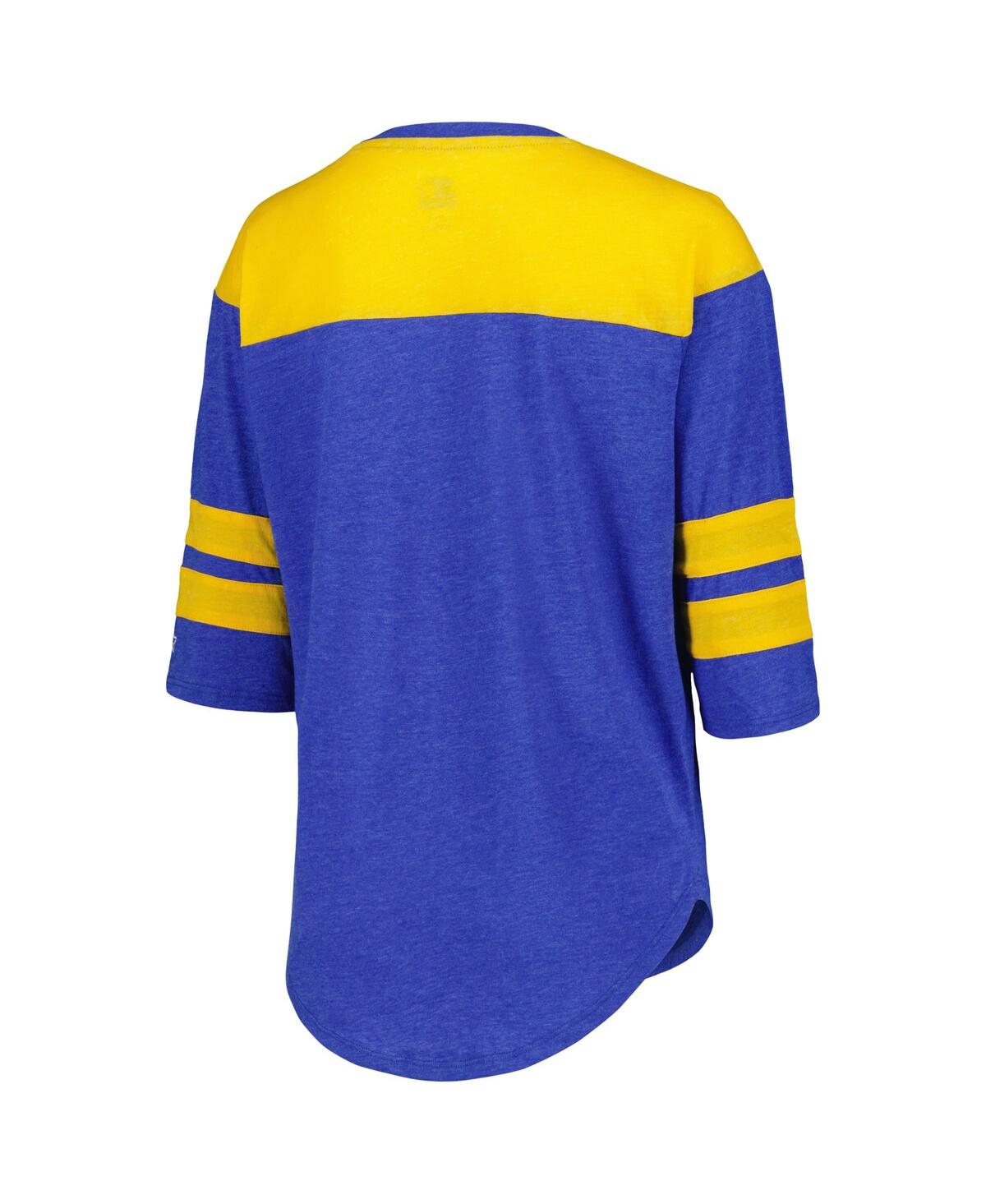 STARTER WOMEN'S STARTER ROYAL CHASE ELLIOTT FULL BACK BLOCK 3/4-SLEEVE TRI-BLEND TOP 