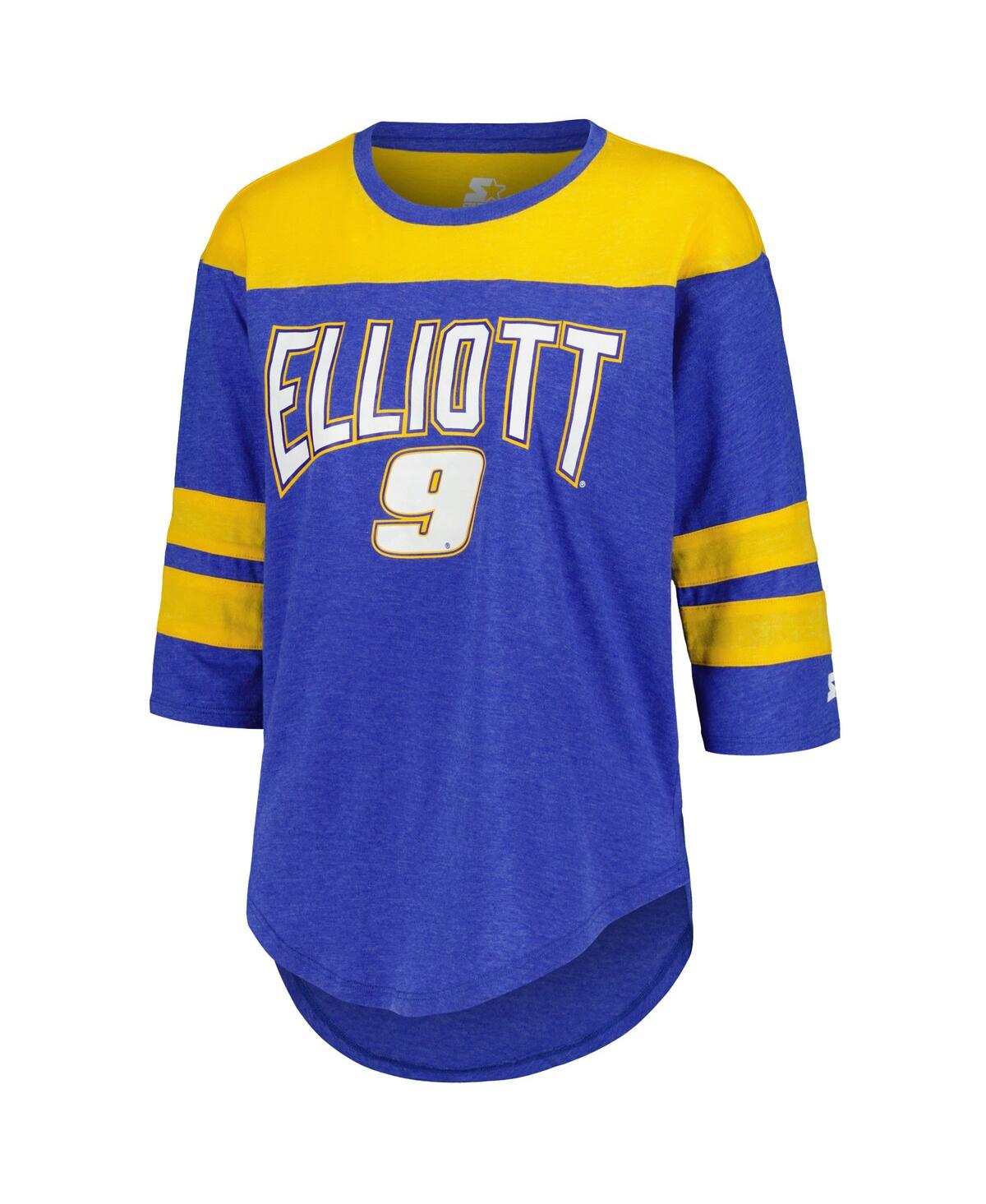STARTER WOMEN'S STARTER ROYAL CHASE ELLIOTT FULL BACK BLOCK 3/4-SLEEVE TRI-BLEND TOP 