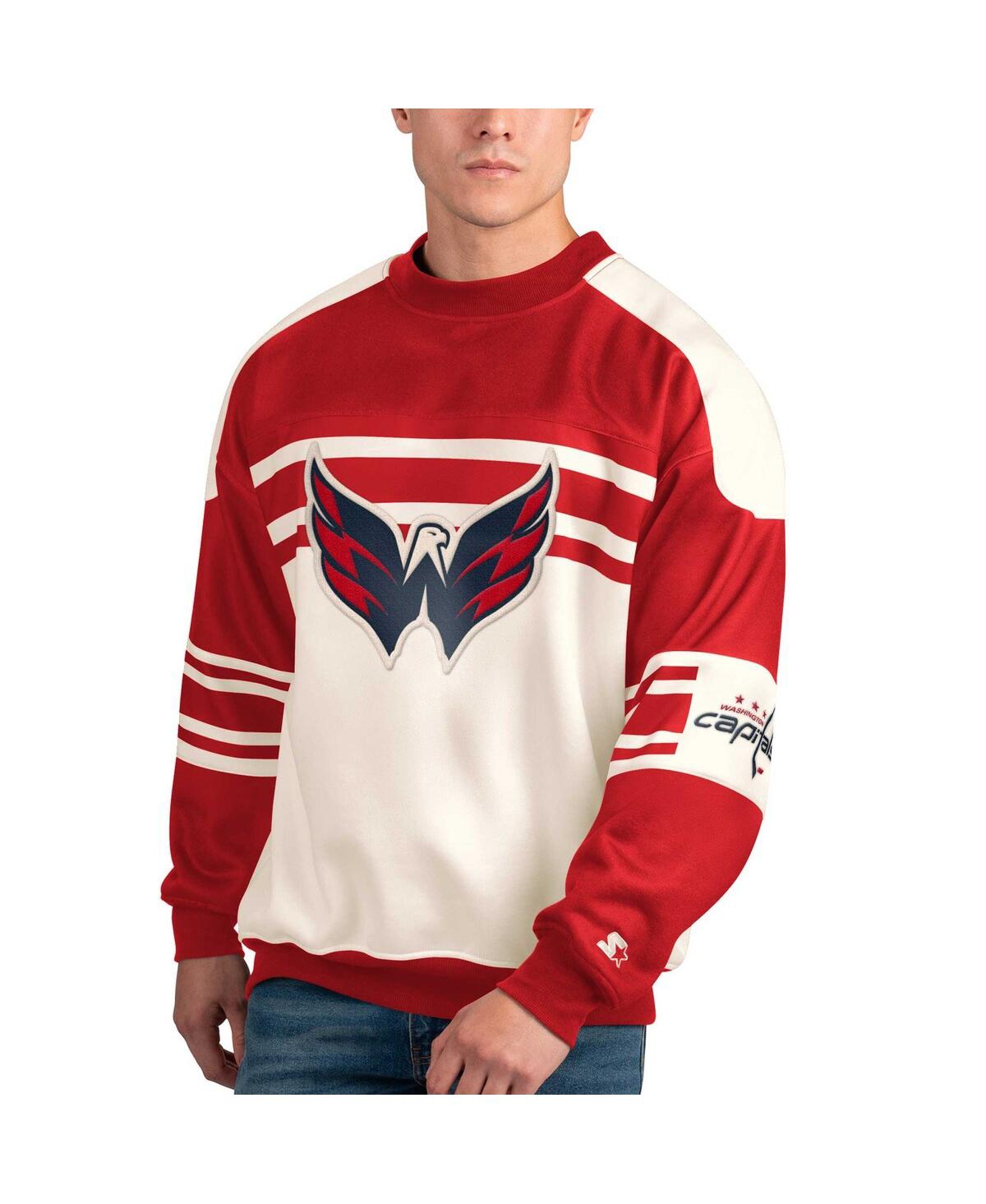 Shop Starter Men's  White Washington Capitals Defense Fleece Crewneck Pullover Sweatshirt