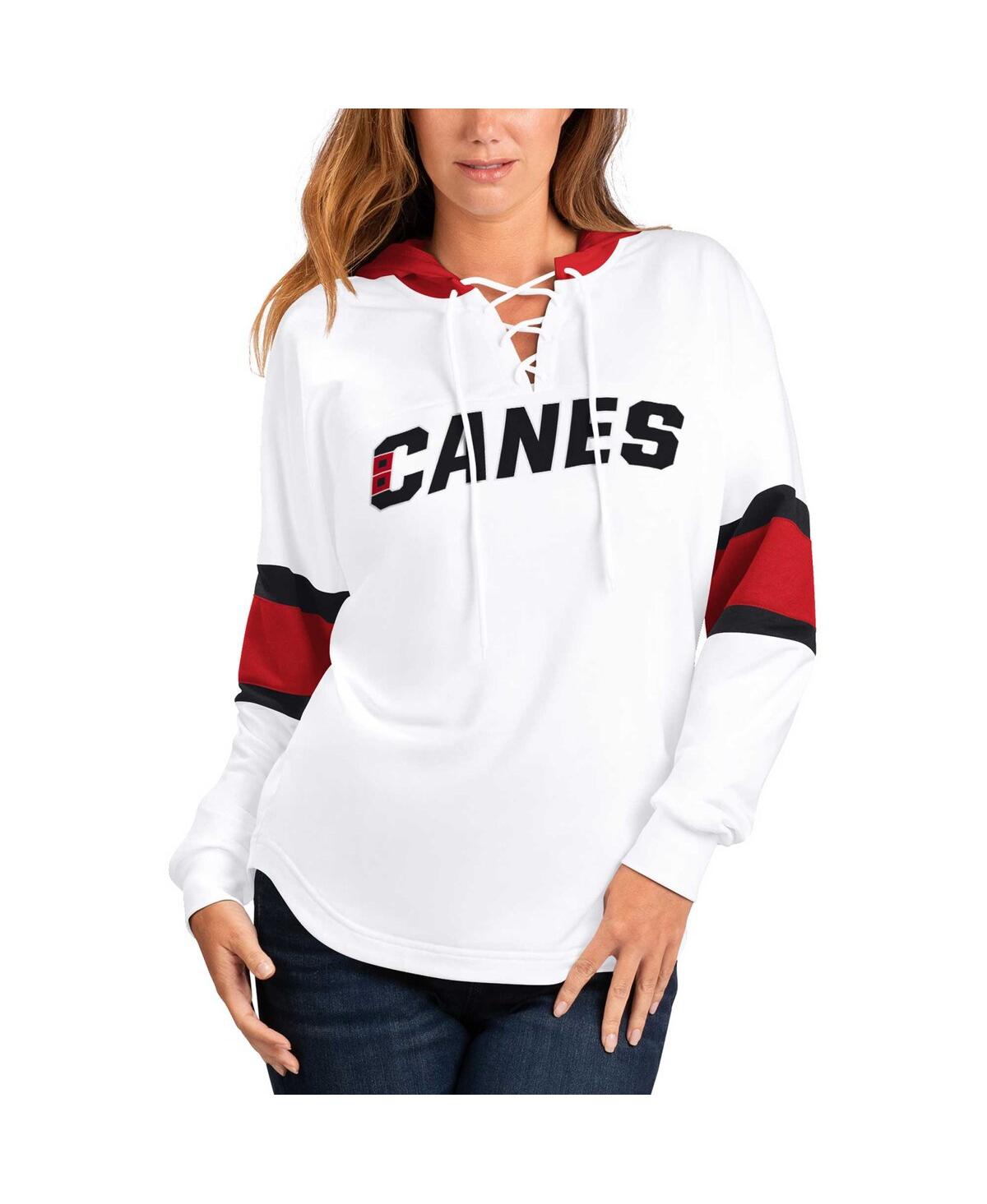 Women's G-iii 4Her by Carl Banks White, Red Carolina Hurricanes Goal Zone Long Sleeve Lace-Up Hoodie T-shirt - White, Red