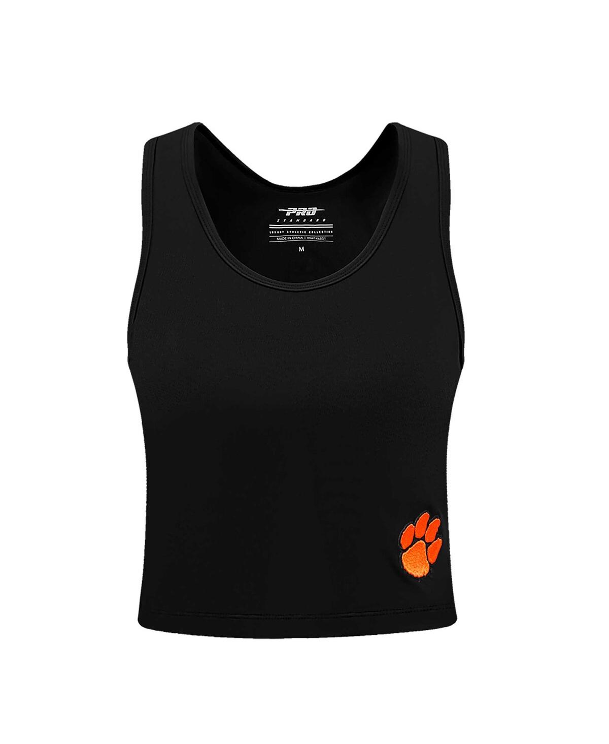 Shop Pro Standard Women's  Black Clemson Tigers Tonal Neutral Fitted Waist Length Racerback Tank Top