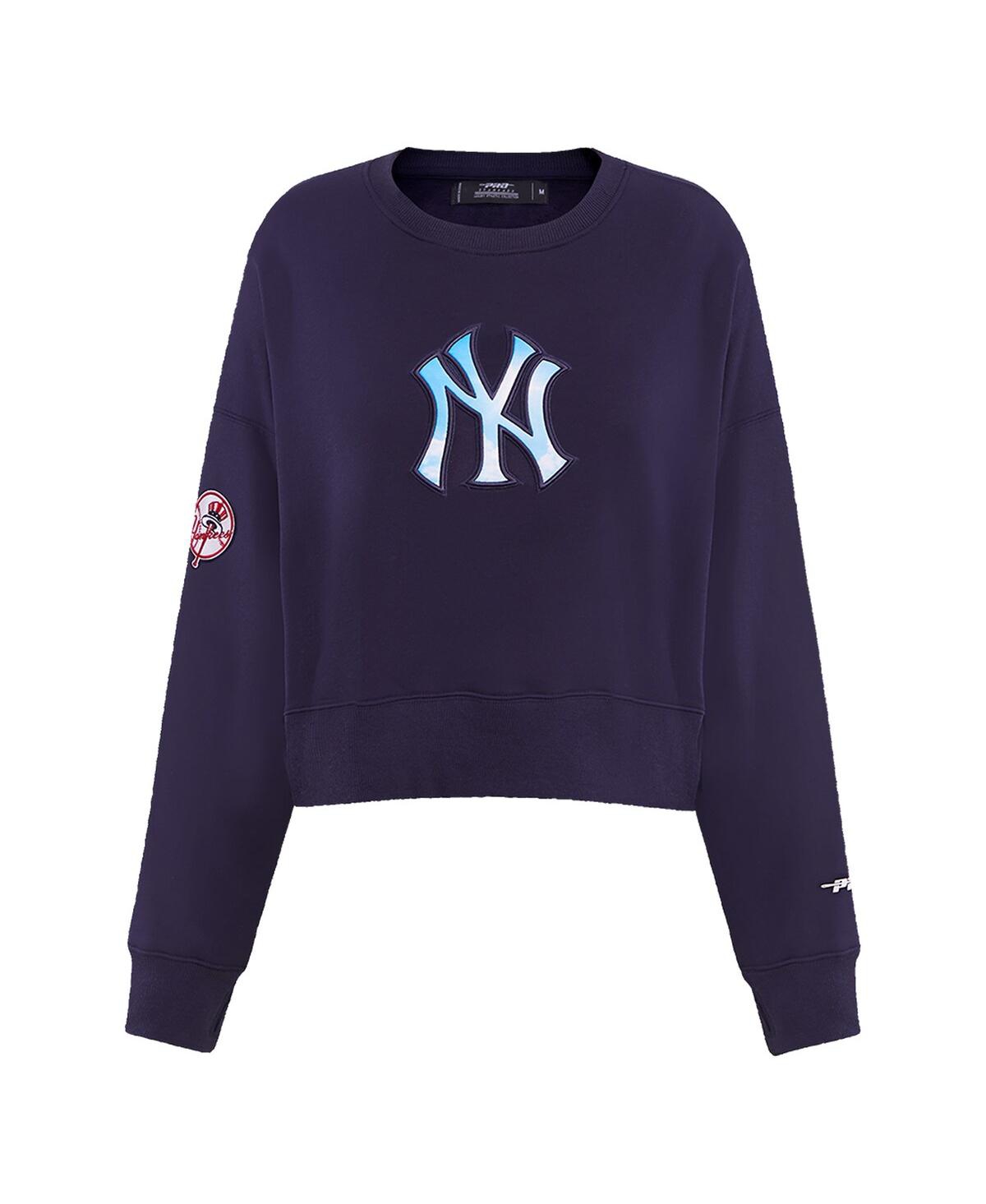 Shop Pro Standard Women's  Navy New York Yankees Painted Sky Pullover Sweatshirt