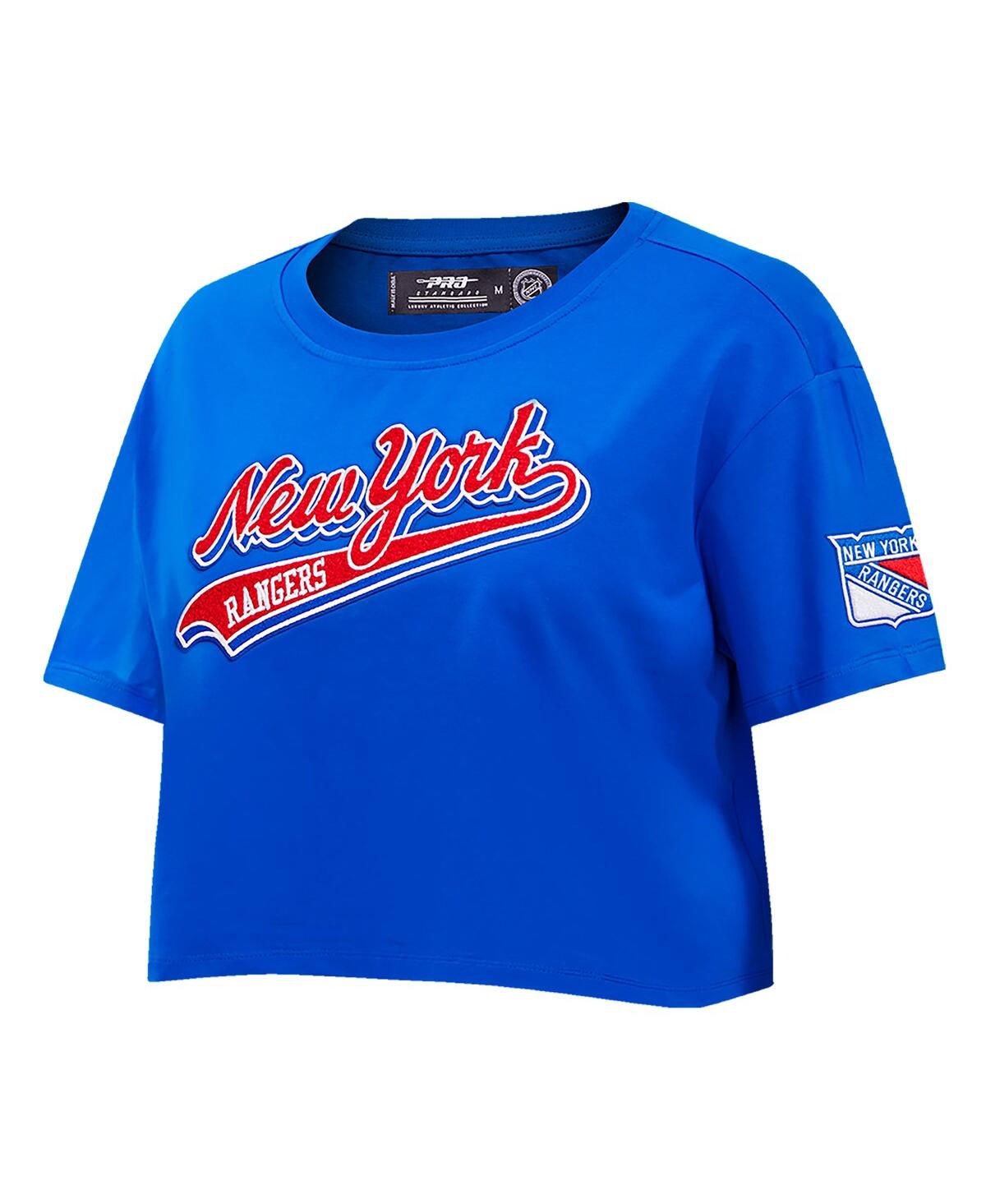 Shop Pro Standard Women's  Blue New York Rangers Boxy Script Tail Cropped T-shirt