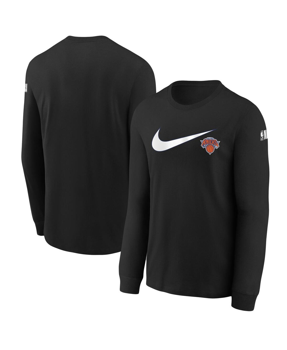 Shop Nike Big Boys  Black New York Knicks Swoosh Long Sleeve T-shirt