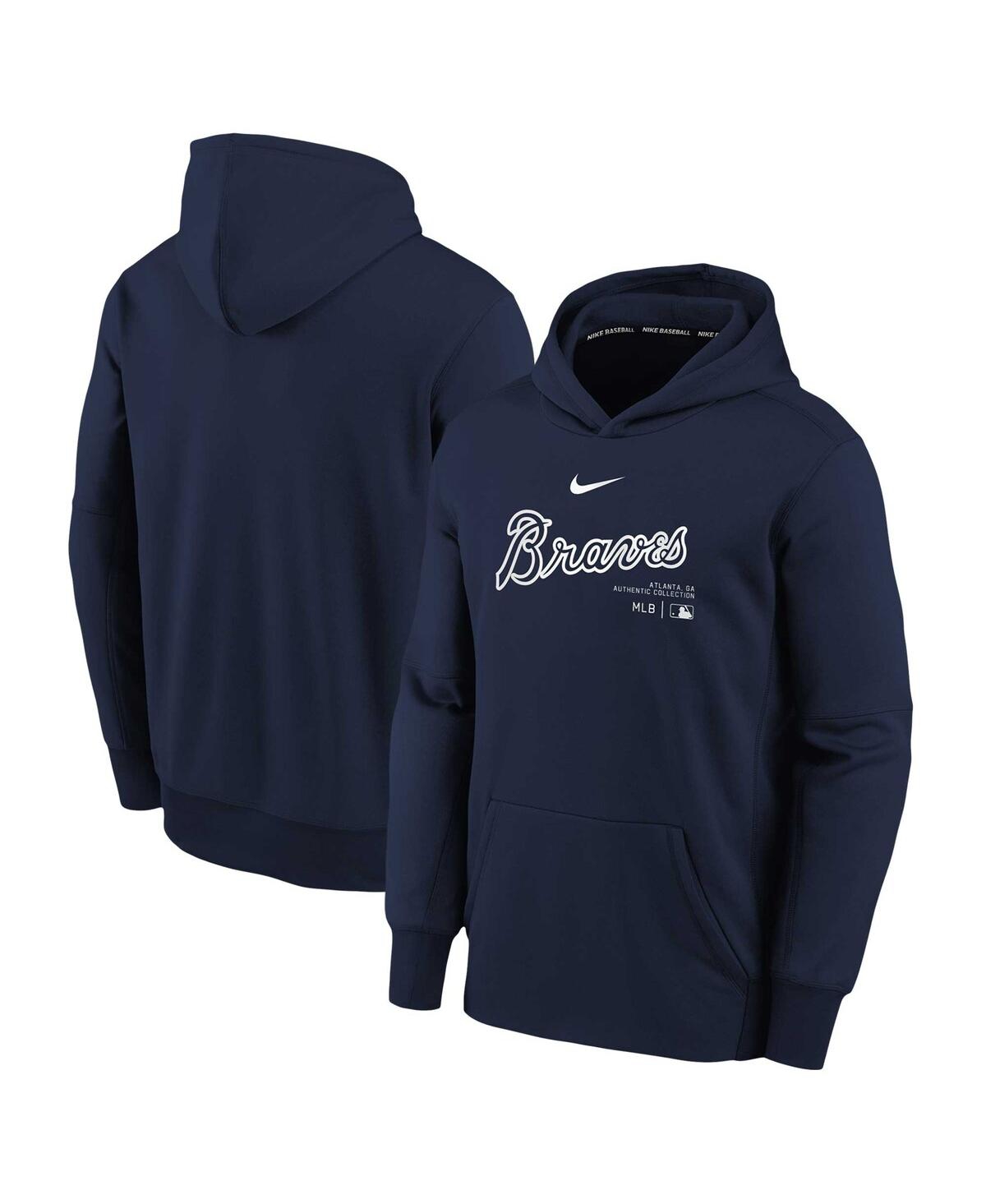 Nike Kids' Big Boys  Navy Atlanta Braves Authentic Collection Performance Pullover Hoodie